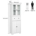 Ktaxon 64" Tall Bathroom Storage Cabinet Organizer, Freestanding Kitchen Pantry Cabinet Line Tower with 2 Glass Doors, Large Drawer & 4 Adjustable Shelves for Dining Room Living Room Home Office, White