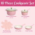 Paris Hilton 10 - Piece Ceramic Nonstick Cast Aluminum Cookware Set, Clean Ceramic? Coating, Faceted Pink Design