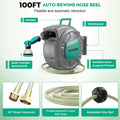 AUOSHI Retractable Garden Hose Reel 1/2" 100ft Automatic Hose Reel with 10 Function Sprayer Nozzle Wall Mount 180 Deg Swivel Bracket Hose Reel with Any Length Lock Slow Return System