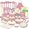 54 - Piece Kitchen Cookware Set - Complete Non - Stick Ceramic Pots and Pans Set with Utensils, Bakeware, and Knife Set, Gas, Electric & Induction Compatible, Blush Pink Kitchen Essentials