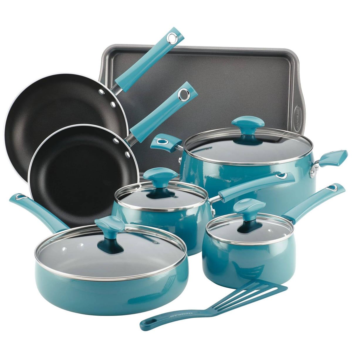 Rachael Ray 12-Piece Cityscapes Porcelain Enamel Cookware Set - Turquoise