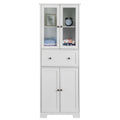 Ktaxon 64" Tall Bathroom Storage Cabinet Organizer, Freestanding Kitchen Pantry Cabinet Line Tower with 2 Glass Doors, Large Drawer & 4 Adjustable Shelves for Dining Room Living Room Home Office, White