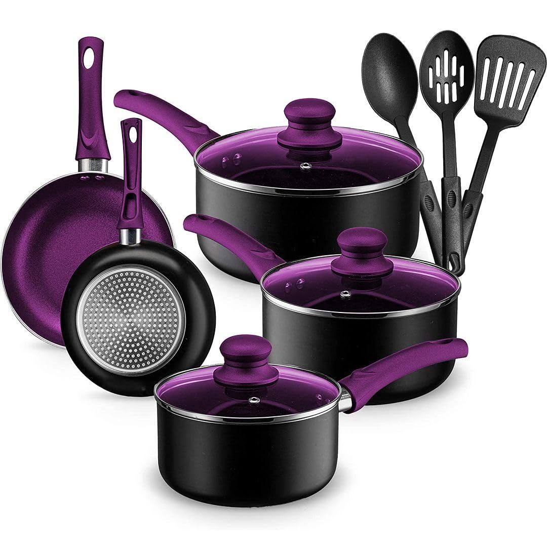 Chef's Star Pots and Pans Cookware Set Non-Stick 11 Piece - Purple