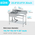 Stainless Steel Utility Sink with Cold and Hot Water Pipes, Free Standing Single Bowl Commercial Kitchen Sink with Workbench, Storage Shelf& Faucet, for Kitchen, Bathroom, Farmhouse, Indoor, Outdoor
