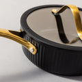 Thyme & Table 12 - Piece Nonstick Signature Ribbed Cookware Set, Pots and Pans Set - Black & Gold