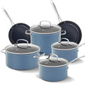 Nuwave 10 Piece Induction Compatible Duralon Blue Ceramic Non - Stick Cookware Set, Cozy Blue