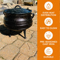 Bruntmor 8 - Quart Pre - Seasoned Cast Iron Cauldron - African Potjie Pot with Lid - 3 - Legged Pot for Even Heat Distribution - Outdoor Cast Iron Dutch Oven Cookware for Campfire Cooking and Boiling