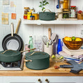 Beautiful 12pc Ceramic Non - Stick Cookware Set with Strainer Lids, White Icing by Drew Barrymore