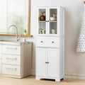 Ktaxon 64" Tall Bathroom Storage Cabinet Organizer, Freestanding Kitchen Pantry Cabinet Line Tower with 2 Glass Doors, Large Drawer & 4 Adjustable Shelves for Dining Room Living Room Home Office, White