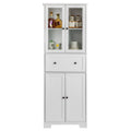 Ktaxon 64" Tall Bathroom Storage Cabinet Organizer, Freestanding Kitchen Pantry Cabinet Line Tower with 2 Glass Doors, Large Drawer & 4 Adjustable Shelves for Dining Room Living Room Home Office, White