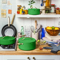 Beautiful 12pc Ceramic Non - Stick Cookware Set with Strainer Lids, White Icing by Drew Barrymore