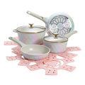 Paris Hilton 10 - Piece Ceramic Nonstick Cast Aluminum Cookware Set, Clean Ceramic? Coating, Faceted Pink Design