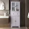 Ktaxon 64" Tall Bathroom Storage Cabinet Organizer, Freestanding Kitchen Pantry Cabinet Line Tower with 2 Glass Doors, Large Drawer & 4 Adjustable Shelves for Dining Room Living Room Home Office, White