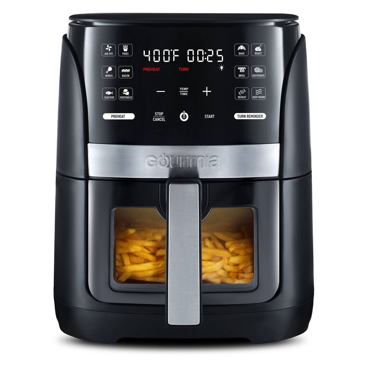 Gourmia 6-qt Digital Window Air Fryer with 12 Presets & Guided Cooking Black