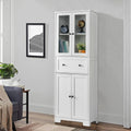 Ktaxon 64" Tall Bathroom Storage Cabinet Organizer, Freestanding Kitchen Pantry Cabinet Line Tower with 2 Glass Doors, Large Drawer & 4 Adjustable Shelves for Dining Room Living Room Home Office, White
