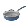 The Pioneer Woman 17 - Piece Ceramic Cookware Set with Strainer Lids and Cookie Sheet with Rack, Blue