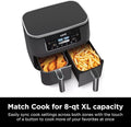 Ninja DZ201 Foodi 8 Quart 6 - in - 1 Dualzone 2 - Basket Air Fryer with 2 Independent Frying Baskets, Match Cook & Smart Finish to Roast, Broil, Dehydrate & More for Quick, Easy Meals, Grey