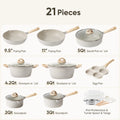 Carote Nonstick Cookware Set 21 - Piece, Kitchen Pots and Pans Set, Stay - Cool Handles, Induction Compatible, Cookware Set for RV and Camping, Beige