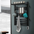 Heated Towel Rack Aluminum Heater Bathroom Warmer Shelf, Remote Control, 10 Rails+ 6 Hooks