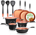 54 - Piece Kitchen Cookware Set - Complete Non - Stick Ceramic Pots and Pans Set with Utensils, Bakeware, and Knife Set, Gas, Electric & Induction Compatible, Blush Pink Kitchen Essentials