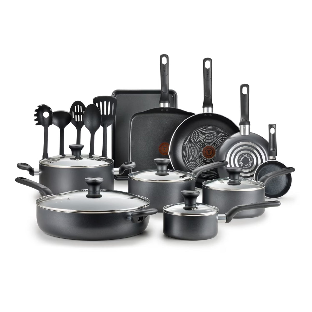 T - Fal Easy Care, 20 Piece Non - Stick Pots and Pans Cookware Set, Grey
