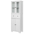 Ktaxon 64" Tall Bathroom Storage Cabinet Organizer, Freestanding Kitchen Pantry Cabinet Line Tower with 2 Glass Doors, Large Drawer & 4 Adjustable Shelves for Dining Room Living Room Home Office, White