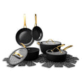Thyme & Table 12 - Piece Nonstick Signature Ribbed Cookware Set, Pots and Pans Set - Black & Gold