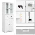 Ktaxon 64" Tall Bathroom Storage Cabinet Organizer, Freestanding Kitchen Pantry Cabinet Line Tower with 2 Glass Doors, Large Drawer & 4 Adjustable Shelves for Dining Room Living Room Home Office, White