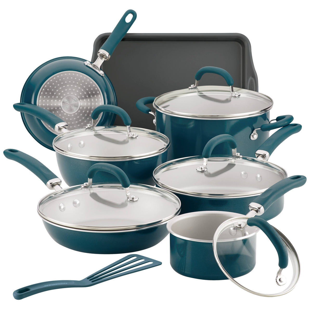 Rachael Ray Create Delicious Aluminum Nonstick Cookware Set 13-Piece Teal Shimmer