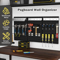 3 Pcs Metal Pegboard Panels w/25 Hooks, Storage Platform & Square Hole, Heavy Duty Pegboard Wall Organizer, Peg Board for Workshop Tool Storage