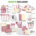 54 - Piece Kitchen Cookware Set - Complete Non - Stick Ceramic Pots and Pans Set with Utensils, Bakeware, and Knife Set, Gas, Electric & Induction Compatible, Blush Pink Kitchen Essentials