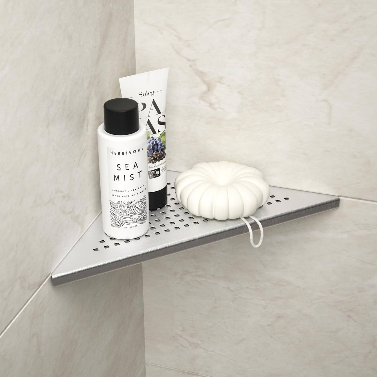 Bernkot Corner Shower Shelf, 304 Stainless Steel 10" Brushed Recessed Corner Shelf Bathroom for Tiled Wall, No Drilling