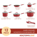 Rachael Ray 12 - Piece Cucina Nonstick Pots and Pans Set, Cookware, Set Cranberry
