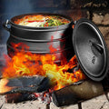 Bruntmor 8 - Quart Pre - Seasoned Cast Iron Cauldron - African Potjie Pot with Lid - 3 - Legged Pot for Even Heat Distribution - Outdoor Cast Iron Dutch Oven Cookware for Campfire Cooking and Boiling