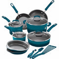 Rachael Ray 15 - Piece Nonstick Pots and Pans Set/Cookware Set, Marine Blue