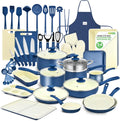 54 - Piece Kitchen Cookware Set - Complete Non - Stick Ceramic Pots and Pans Set with Utensils, Bakeware, and Knife Set, Gas, Electric & Induction Compatible, Blush Pink Kitchen Essentials