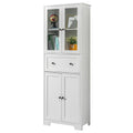 Ktaxon 64" Tall Bathroom Storage Cabinet Organizer, Freestanding Kitchen Pantry Cabinet Line Tower with 2 Glass Doors, Large Drawer & 4 Adjustable Shelves for Dining Room Living Room Home Office, White