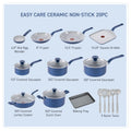 T - Fal Easy Care Ceramic, 20 Piece Pots and Pans Cookware Set, Electric Blue