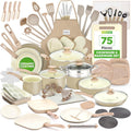 54 - Piece Kitchen Cookware Set - Complete Non - Stick Ceramic Pots and Pans Set with Utensils, Bakeware, and Knife Set, Gas, Electric & Induction Compatible, Blush Pink Kitchen Essentials