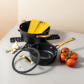 Thyme & Table 12 - Piece Nonstick Signature Ribbed Cookware Set, Pots and Pans Set - Black & Gold