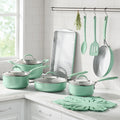 The Pioneer Woman 17 - Piece Ceramic Cookware Set with Strainer Lids and Cookie Sheet with Rack, Blue