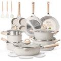 Carote Nonstick Cookware Set 21 - Piece, Kitchen Pots and Pans Set, Stay - Cool Handles, Induction Compatible, Cookware Set for RV and Camping, Beige