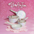 Paris Hilton 10 - Piece Ceramic Nonstick Cast Aluminum Cookware Set, Clean Ceramic? Coating, Faceted Pink Design